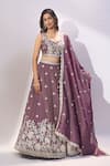 Buy_Samyukta Singhania_Purple Tissue Embroidery, Sequins, Zari, Stones Sweetheart Neck Lehenga Set _Online_at_Aza_Fashions