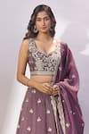 Shop_Samyukta Singhania_Purple Tissue Embroidery, Sequins, Zari, Stones Sweetheart Neck Lehenga Set _Online_at_Aza_Fashions