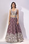 Samyukta Singhania_Purple Tissue Embroidery, Sequins, Zari, Stones Sweetheart Neck Lehenga Set _at_Aza_Fashions