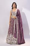 Buy_Samyukta Singhania_Purple Tissue Embroidery, Sequins, Zari, Stones Sweetheart Neck Lehenga Set 