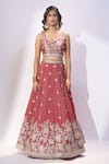 Samyukta Singhania_Rose Gold Tissue Embroidery, Sequins, Stones Sweetheart Neck Floral Lehenga Set _Online_at_Aza_Fashions