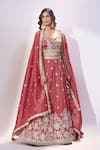 Samyukta Singhania_Rose Gold Tissue Embroidery, Sequins, Stones Sweetheart Neck Floral Lehenga Set _at_Aza_Fashions