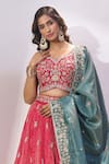 Samyukta Singhania Pink Silk Embroidery, Sequins, Zari, Stones V-neck, Square Butti Lehenga Set Online at Aza Fashions Samyukta Singhania_Pink Silk Embroidery, Sequins, Zari, Stones V-neck, Square Butti Lehenga Set _Online_at_Aza_Fashions