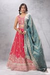 Buy Samyukta Singhania Pink Silk Embroidery, Sequins, Zari, Stones V-neck, Square Butti Lehenga Set at Aza Fashions Buy_Samyukta Singhania_Pink Silk Embroidery, Sequins, Zari, Stones V-neck, Square Butti Lehenga Set _at_Aza_Fashions