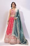 Shop Samyukta Singhania Pink Silk Embroidery, Sequins, Zari, Stones V-neck, Square Butti Lehenga Set Online at Aza Fashions Shop_Samyukta Singhania_Pink Silk Embroidery, Sequins, Zari, Stones V-neck, Square Butti Lehenga Set _Online_at_Aza_Fashions