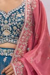 Buy Samyukta Singhania Teal Silk Embroidery, Sequins, Zari V-neck Lehenga Set Online at Aza Fashions Buy_Samyukta Singhania_Teal Silk Embroidery, Sequins, Zari V-neck Lehenga Set _Online_at_Aza_Fashions