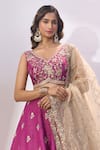 Buy_Samyukta Singhania_Burgundy Georgette Embroidery, Sequins, Stones, Zari V-neck Lehenga Set _Online_at_Aza_Fashions