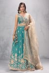 Buy_Samyukta Singhania_Green Georgette, Organza Embroidery, Tassels, Zari Floral Lehenga Blouse Set _at_Aza_Fashions