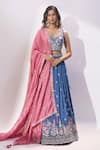 Buy_Samyukta Singhania_Blue Silk Embroidery, Sequins, Mirrors V-neck Lehenga Blouse Set _Online_at_Aza_Fashions