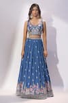 Shop_Samyukta Singhania_Blue Silk Embroidery, Sequins, Mirrors V-neck Lehenga Blouse Set _Online_at_Aza_Fashions