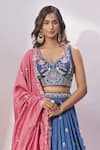Samyukta Singhania_Blue Silk Embroidery, Sequins, Mirrors V-neck Lehenga Blouse Set _at_Aza_Fashions