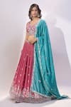Buy_Samyukta Singhania_Rose Gold Silk Embroidery, Sequins, Beads, Tassels V-neck Lehenga Set _Online_at_Aza_Fashions