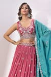 Samyukta Singhania_Rose Gold Silk Embroidery, Sequins, Beads, Tassels V-neck Lehenga Set _at_Aza_Fashions