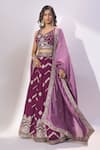 Buy_Samyukta Singhania_Burgundy Silk Embroidery, Zari, Sequins, Metallic Thread V-neck Lehenga Set _Online_at_Aza_Fashions
