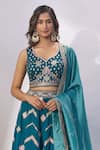 Samyukta Singhania_Teal Silk Embroidery, Sequins, Zari Sweetheart Neck, Lehenga Blouse Set _Online_at_Aza_Fashions