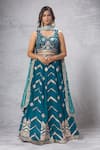 Buy_Samyukta Singhania_Teal Silk Embroidery, Sequins, Zari Sweetheart Neck, Lehenga Blouse Set _at_Aza_Fashions