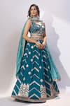 Shop_Samyukta Singhania_Teal Silk Embroidery, Sequins, Zari Sweetheart Neck, Lehenga Blouse Set _Online_at_Aza_Fashions