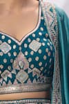 Samyukta Singhania_Teal Silk Embroidery, Sequins, Zari Sweetheart Neck, Lehenga Blouse Set _at_Aza_Fashions