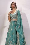 Samyukta Singhania Green Tissue Embroidery, Zari, Sequins Sweetheart Neck Floral Lehenga Set at Aza Fashions Samyukta Singhania_Green Tissue Embroidery, Zari, Sequins Sweetheart Neck Floral Lehenga Set _at_Aza_Fashions