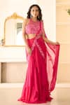 Buy_Richa Jaisinghani Label_Fuchsia Georgette Embroidery, Sequins, Amore Pre-draped Saree And Blouse Set _at_Aza_Fashions
