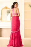 Shop_Richa Jaisinghani Label_Fuchsia Georgette Embroidery, Sequins, Amore Pre-draped Saree And Blouse Set _at_Aza_Fashions