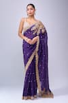 Buy_Azeera_Purple Organza Embroidery, Zari Saree With Unstitched Blouse Piece _at_Aza_Fashions