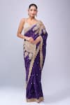 Shop_Azeera_Purple Organza Embroidery, Zari Saree With Unstitched Blouse Piece _Online_at_Aza_Fashions