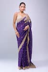 Azeera_Purple Organza Embroidery, Zari Saree With Unstitched Blouse Piece _at_Aza_Fashions