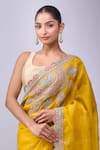 Buy_Azeera_Yellow Organza Embroidery, Sequins, Mustard Saree With Unstitched Blouse Piece _Online_at_Aza_Fashions