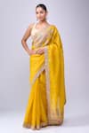 Buy_Azeera_Yellow Organza Embroidery, Sequins, Mustard Saree With Unstitched Blouse Piece _at_Aza_Fashions