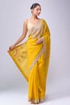 Shop_Azeera_Yellow Organza Embroidery, Sequins, Mustard Saree With Unstitched Blouse Piece _Online_at_Aza_Fashions