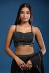 Samyukta Singhania_Black Chinon Beads, Fringe, Embroidery Embellished Blouse And Lehenga Saree Set _at_Aza_Fashions