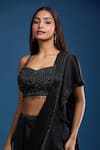 Buy_Samyukta Singhania_Black Chinon Beads, Fringe, Embroidery Embellished Blouse And Lehenga Saree Set 
