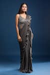 Samyukta Singhania_Gray Chinon Sequins, Beads, Embroidery Ruffled Pre-draped Saree And Blouse _Online_at_Aza_Fashions