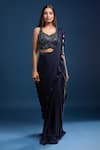 Samyukta Singhania Blue Chinon Ruffles, Beads, Sequins, Pre-draped Saree And Embroidered Blouse at Aza Fashions Samyukta Singhania_Blue Chinon Ruffles, Beads, Sequins, Pre-draped Saree And Embroidered Blouse _at_Aza_Fashions