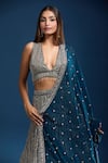 Samyukta Singhania Blue Georgette Embroidery, Sequins, Stones, Beads V-neck Lehenga Set Online at Aza Fashions Samyukta Singhania_Blue Georgette Embroidery, Sequins, Stones, Beads V-neck Lehenga Set _Online_at_Aza_Fashions
