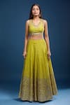 Samyukta Singhania_Yellow Silk Sequins, Zari V-neck Embroidered Lehenga Set _Online_at_Aza_Fashions