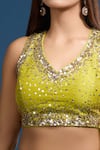 Buy_Samyukta Singhania_Yellow Silk Sequins, Zari V-neck Embroidered Lehenga Set _Online_at_Aza_Fashions