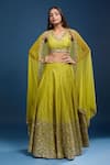 Buy_Samyukta Singhania_Yellow Silk Sequins, Zari V-neck Embroidered Lehenga Set _at_Aza_Fashions