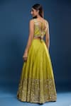 Shop_Samyukta Singhania_Yellow Silk Sequins, Zari V-neck Embroidered Lehenga Set _at_Aza_Fashions