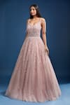 Buy_Samyukta Singhania_Pink Net Beads, Sequins, Embroidery Tassle Strap Embellished Ball Gown _Online_at_Aza_Fashions