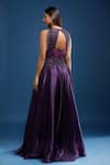 Shop_Samyukta Singhania_Purple Net Beads, Sequins V-neck Embellished Flared A-line Gown _at_Aza_Fashions