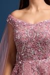 Shop_Samyukta Singhania_Pink Net Sequins, Stones, Embroidery Sweetheart Off Gown With Cape Sleeves _Online_at_Aza_Fashions