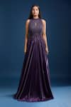 Samyukta Singhania_Purple Tissue Beads, Sequins High , Keyhole Embellished Gown _Online_at_Aza_Fashions