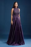 Buy_Samyukta Singhania_Purple Tissue Beads, Sequins High , Keyhole Embellished Gown _Online_at_Aza_Fashions