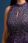 Shop_Samyukta Singhania_Purple Tissue Beads, Sequins High , Keyhole Embellished Gown _Online_at_Aza_Fashions