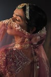 House of ayra_Pink Silk, Net Embroidery, Zari, Beads, Amythesyt Resham Bridal Lehenga Set _Online_at_Aza_Fashions