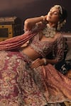 House of ayra_Pink Silk, Net Embroidery, Zari, Beads, Amythesyt Resham Bridal Lehenga Set _at_Aza_Fashions