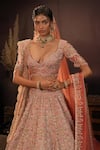 Buy_House of ayra_Peach Silk, Net Embroidery, Zari, Mirrors, Flora Thread Bridal Lehenga Set _Online_at_Aza_Fashions