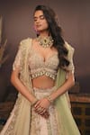 House of ayra_Peach Silk, Tissue Sequins, Embroidery, Metallic Morbani Bridal Lehenga Set _Online_at_Aza_Fashions